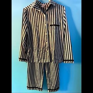 Victoria Secret Satin Pajama Set Pink and Black Stripped